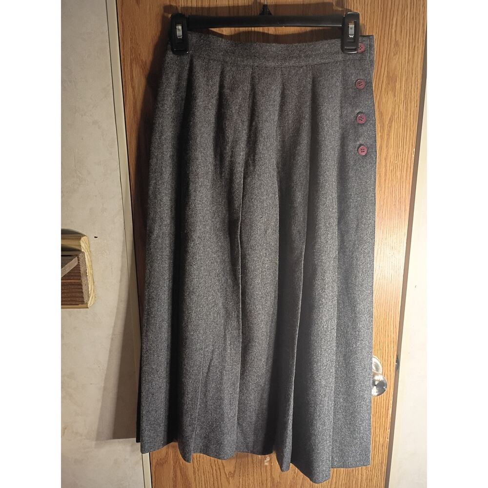 Vintage LL Bean Wool Midi Skirt 6P Gray Pleated USA Made Academia Cottagecore
